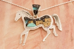 Calvin Begay Starry Night in the Pueblo Sterling Silver Horse Pendant